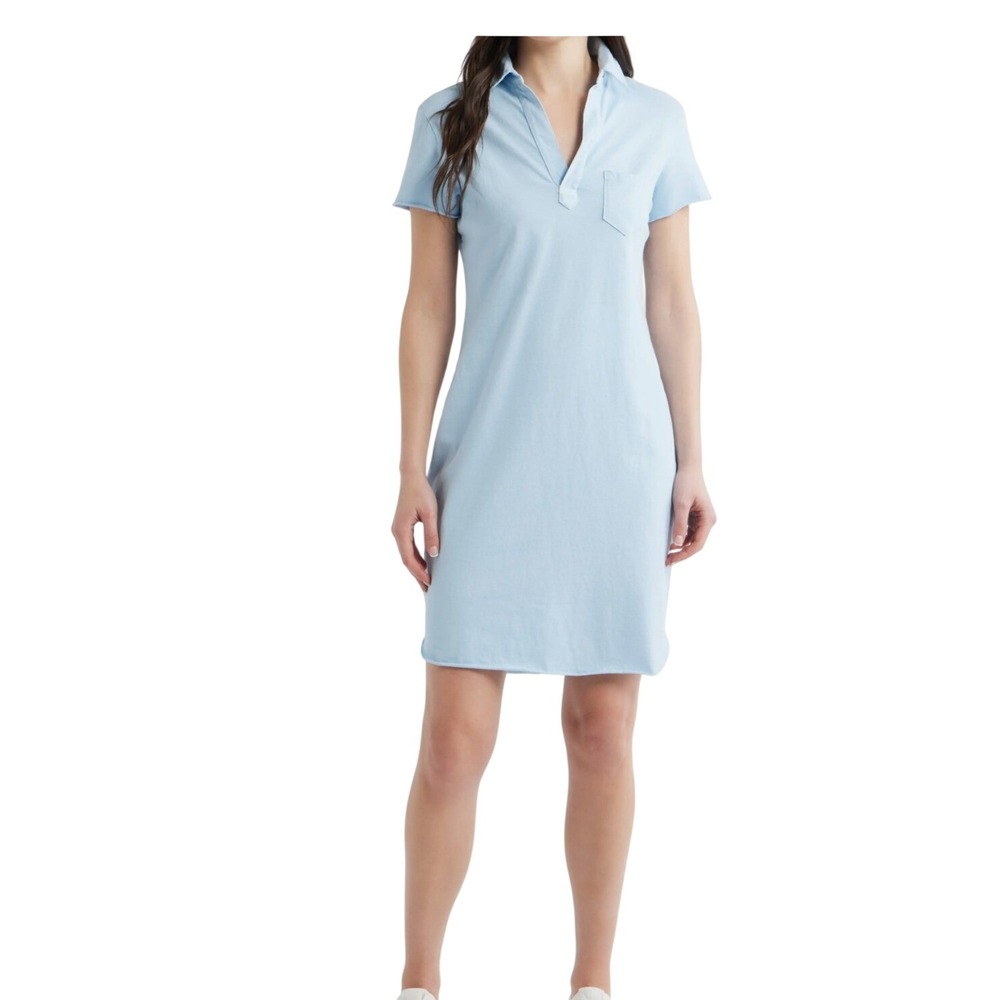 Frank & Eileen Lauren Polo Dress V-Neck Light Blue Cotton Short SleeveSZ M NWOT